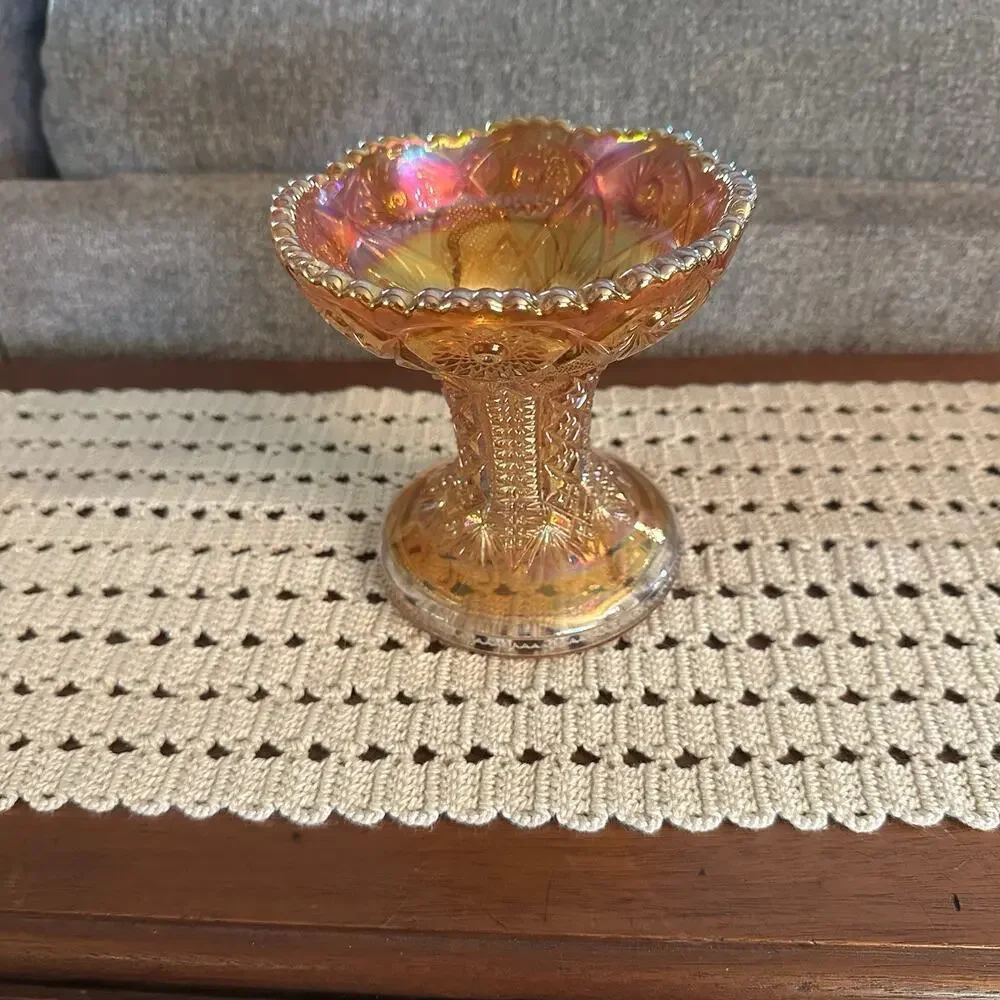 Vtg Imperial Glass Hobstar Marigold Carnival Glass Vase Punch Bowl Pedestal 5
